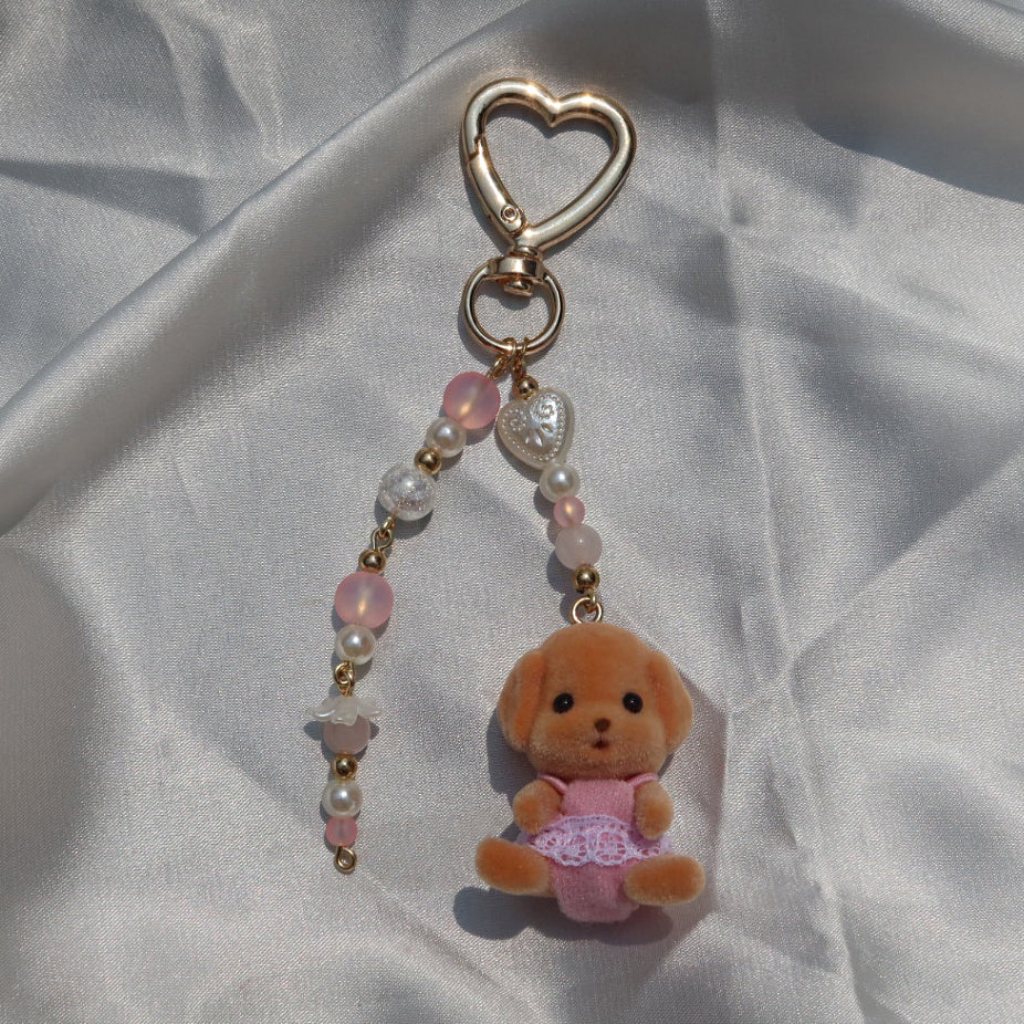 Calico Critter Keychain - Pink Dog (Gold)