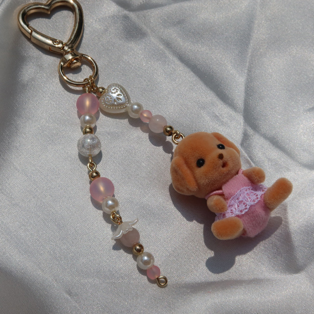 Calico Critter Keychain - Pink Dog (Gold)