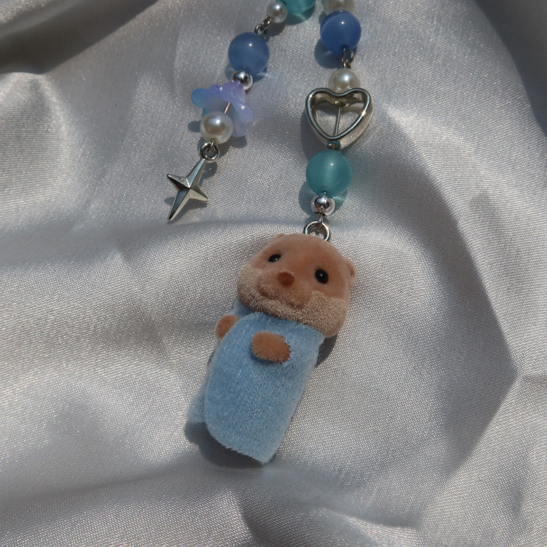 Calico Critter Keychain - Blue Baby Otter (Silver)