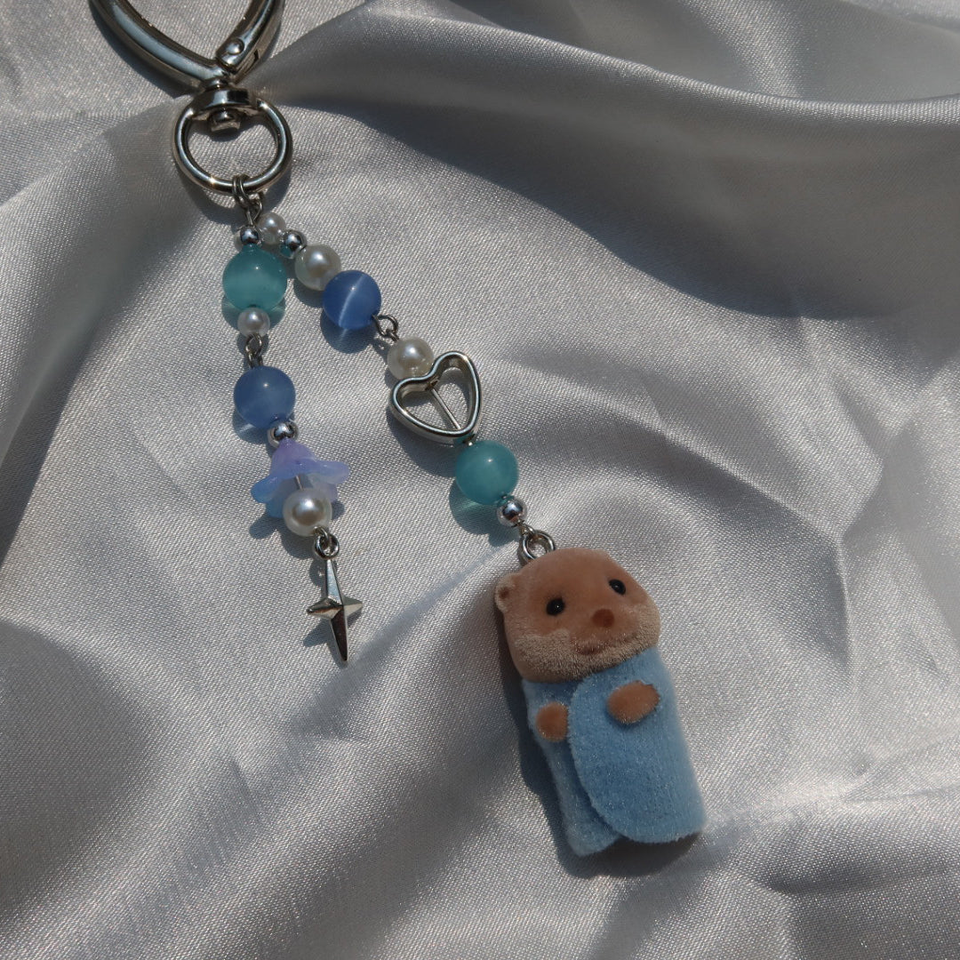 Calico Critter Keychain - Blue Baby Otter (Silver)