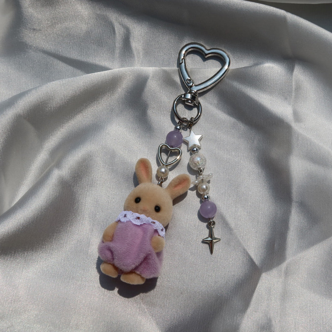 Calico Critter Keychain - Purple Bunny (Silver)