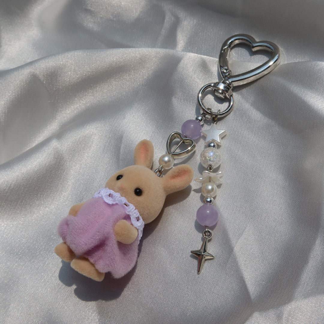 Calico Critter Keychain - Purple Bunny (Silver)