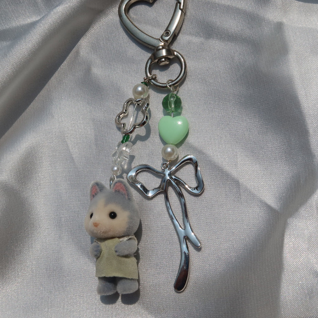Calico Critter Keychain - Green Baby Husky (Silver | Custom Clothing)