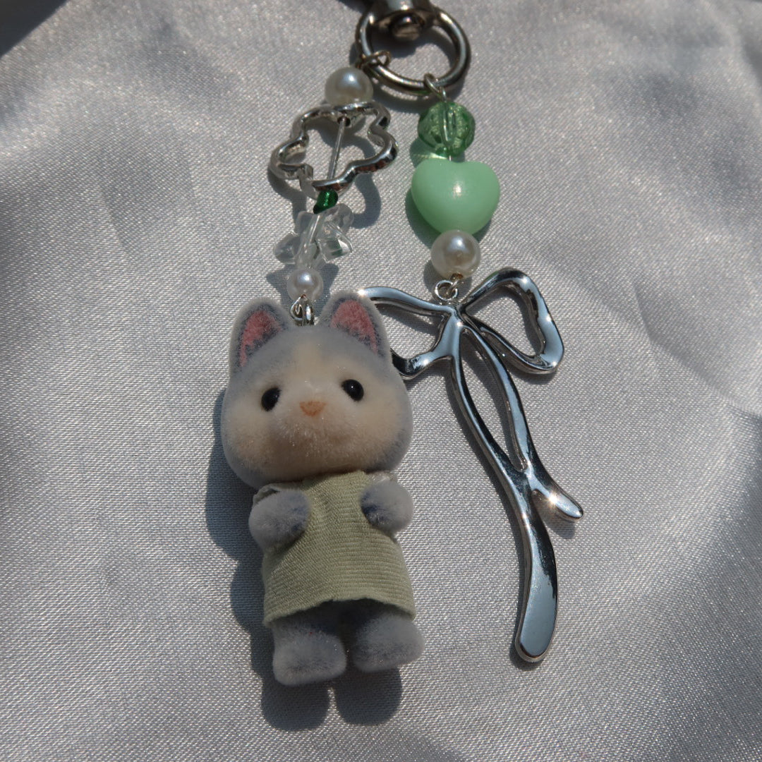 Calico Critter Keychain - Green Baby Husky (Silver | Custom Clothing)