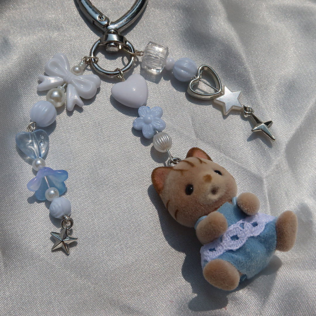 Calico Critter Keychain - Blue Cat (Silver)