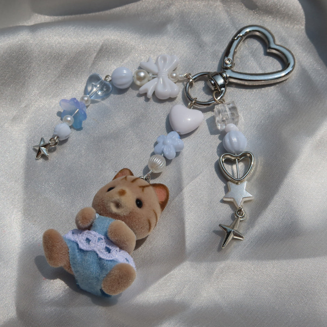 Calico Critter Keychain - Blue Cat (Silver)