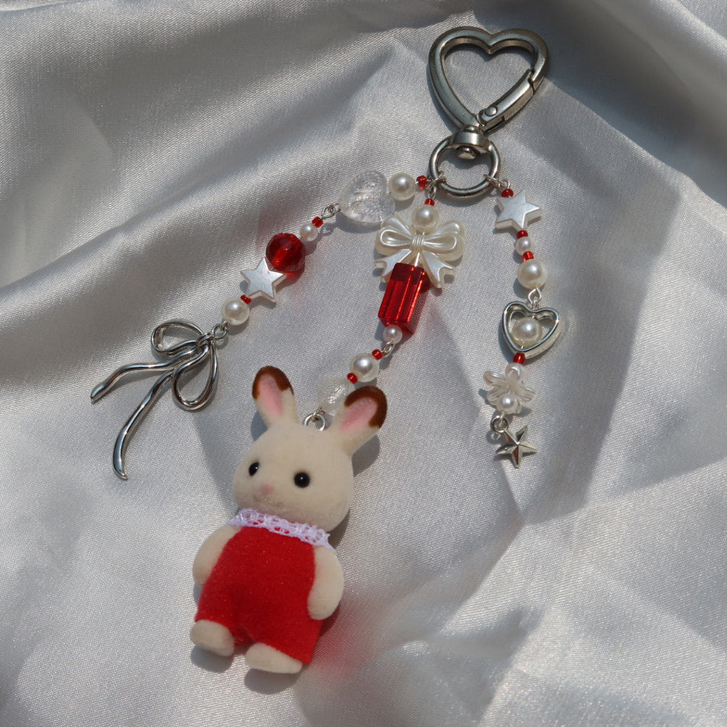 Calico Critter Keychain - Red Bunny (Silver)