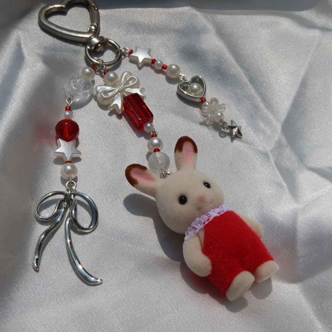 Calico Critter Keychain - Red Bunny (Silver)