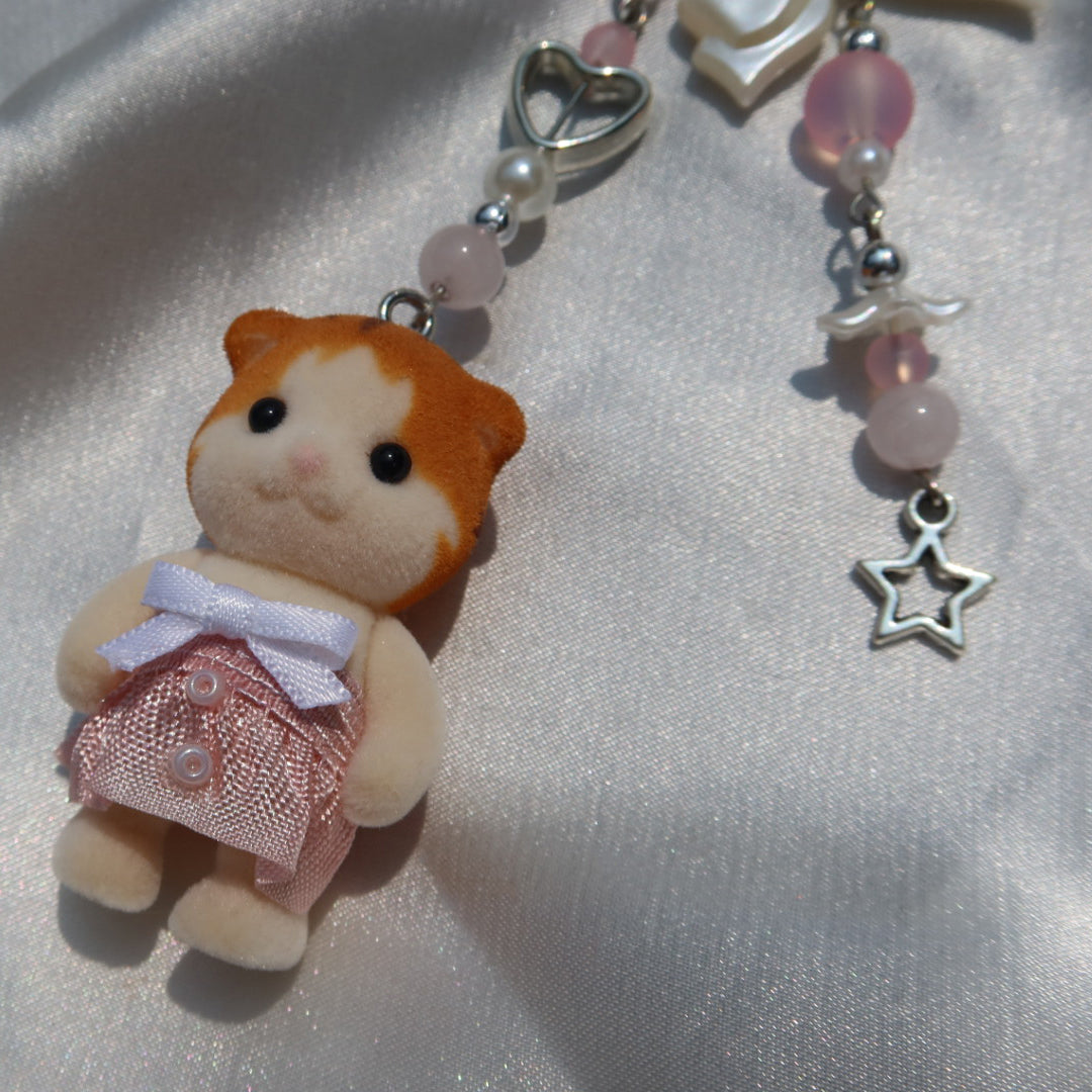 Calico Critter Keychain - Pink Tiger Cat (Silver | Custom Clothing)