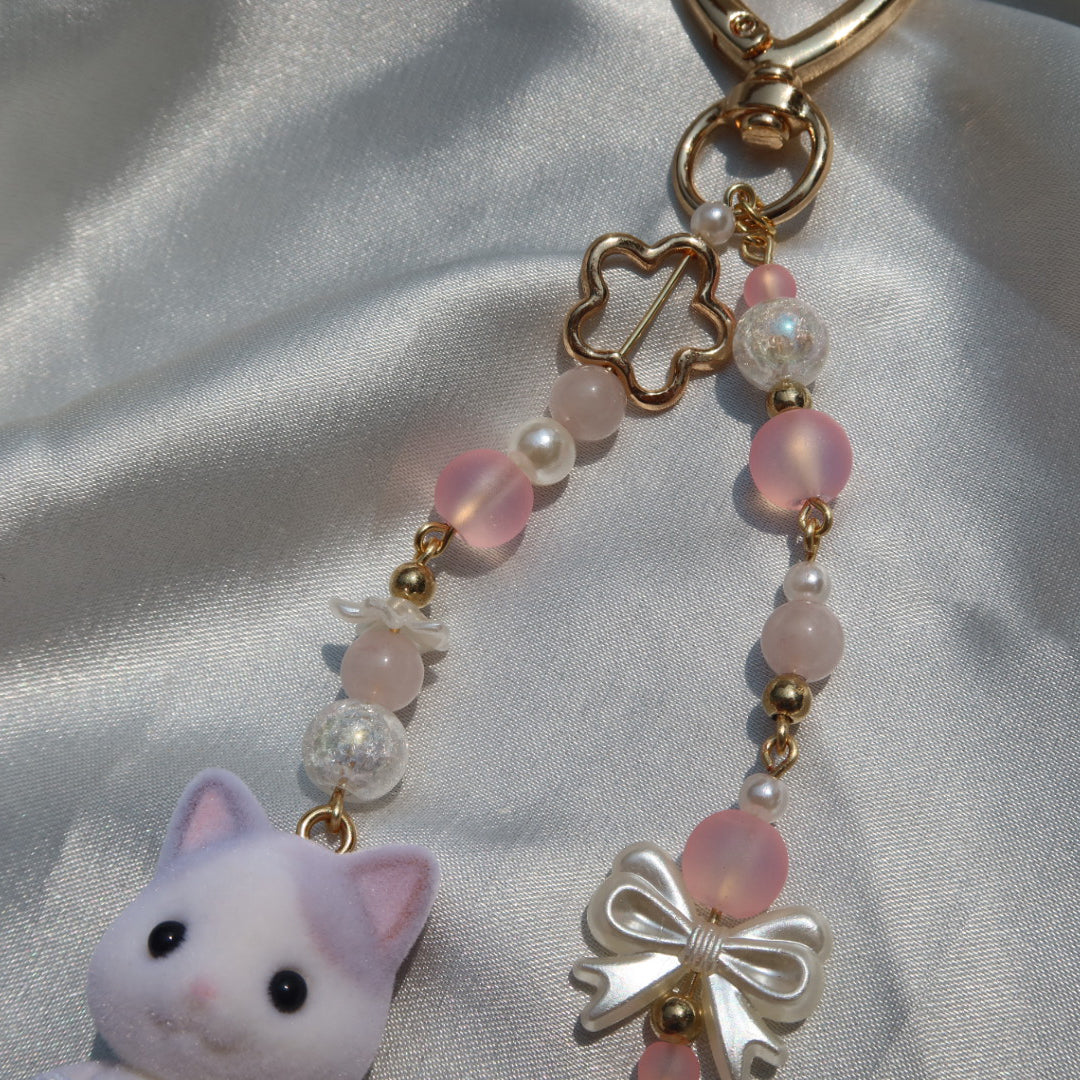 Calico Critter Keychain - Pink Cat (Gold | Custom Clothing)