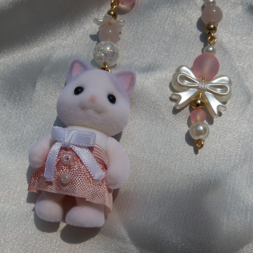 Calico Critter Keychain - Pink Cat (Gold | Custom Clothing)