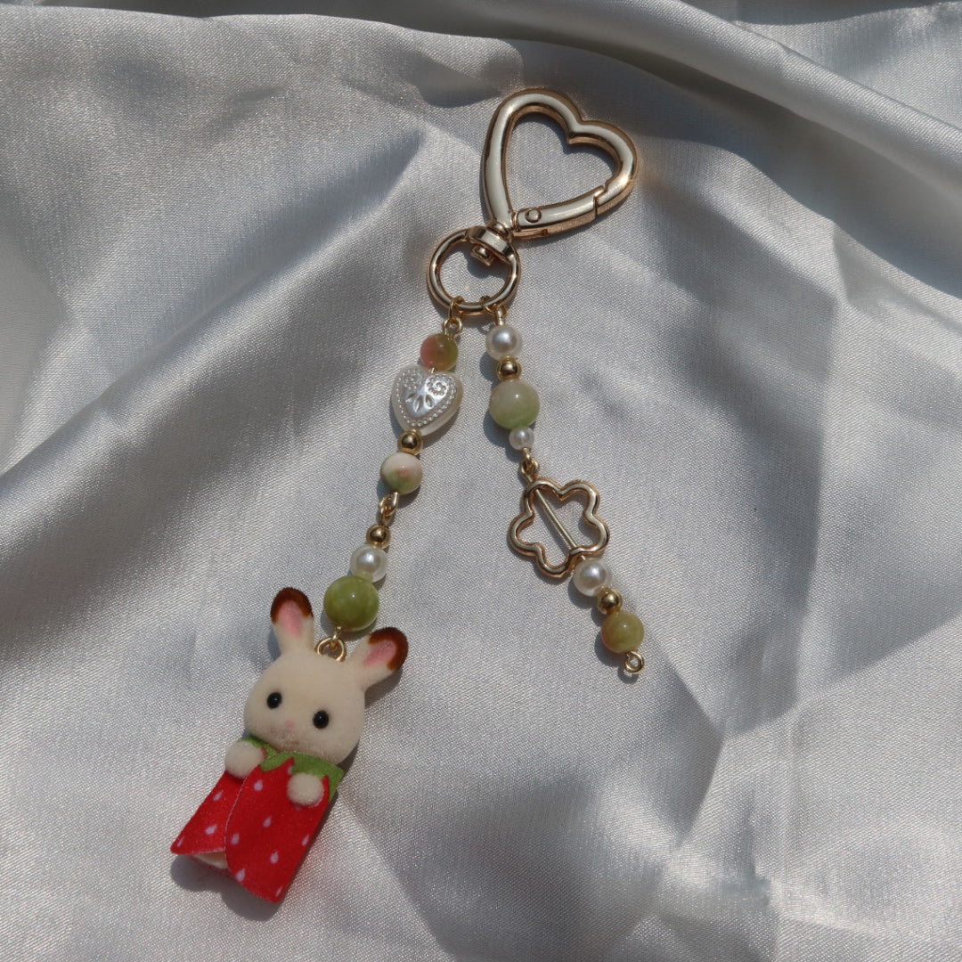 Calico Critter Keychain - Strawberry Baby Bunny (Gold)