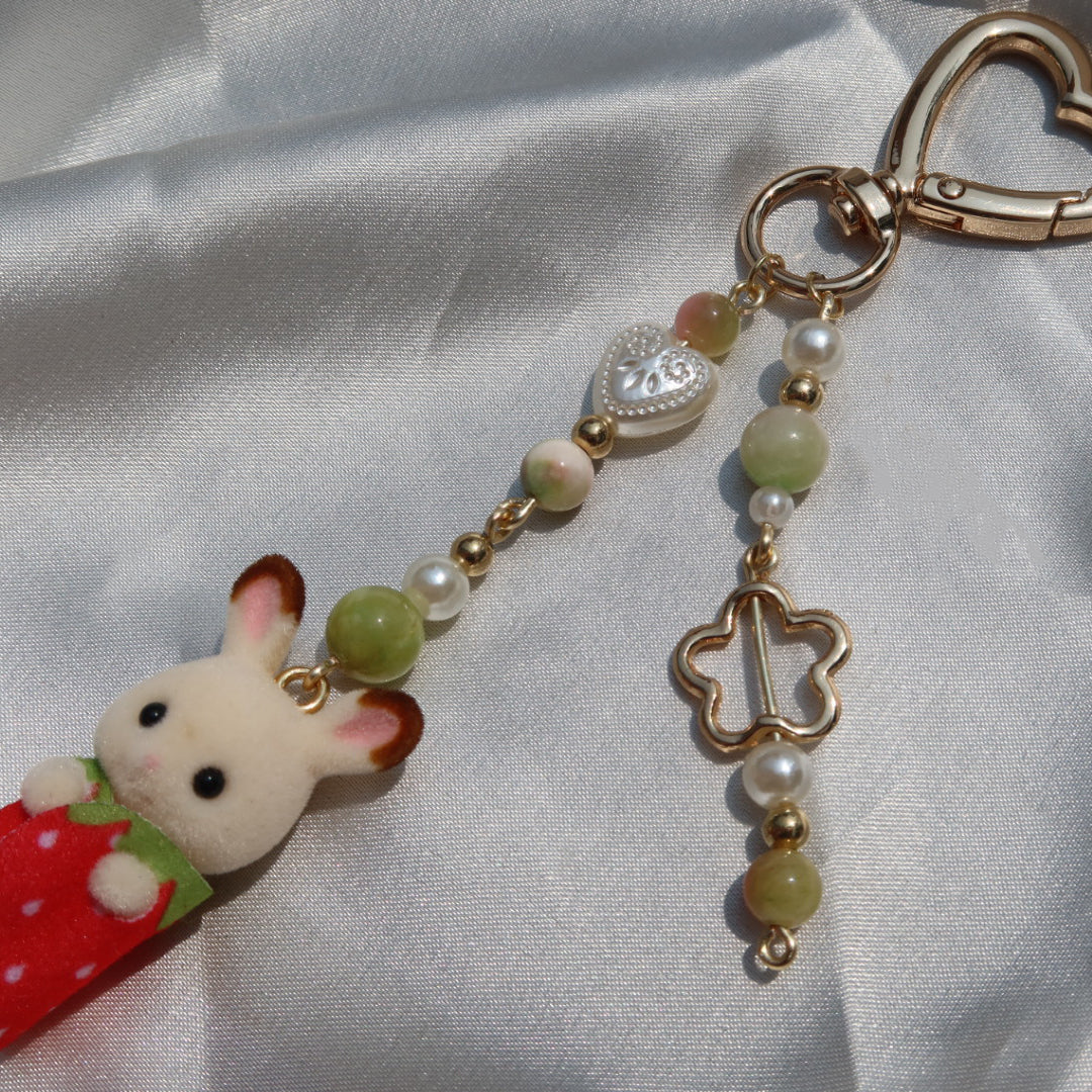 Calico Critter Keychain - Strawberry Baby Bunny (Gold)
