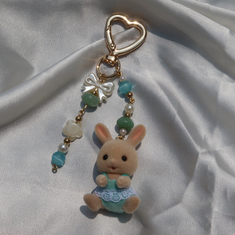 Calico Critter Keychain - Blue Bunny (Gold)
