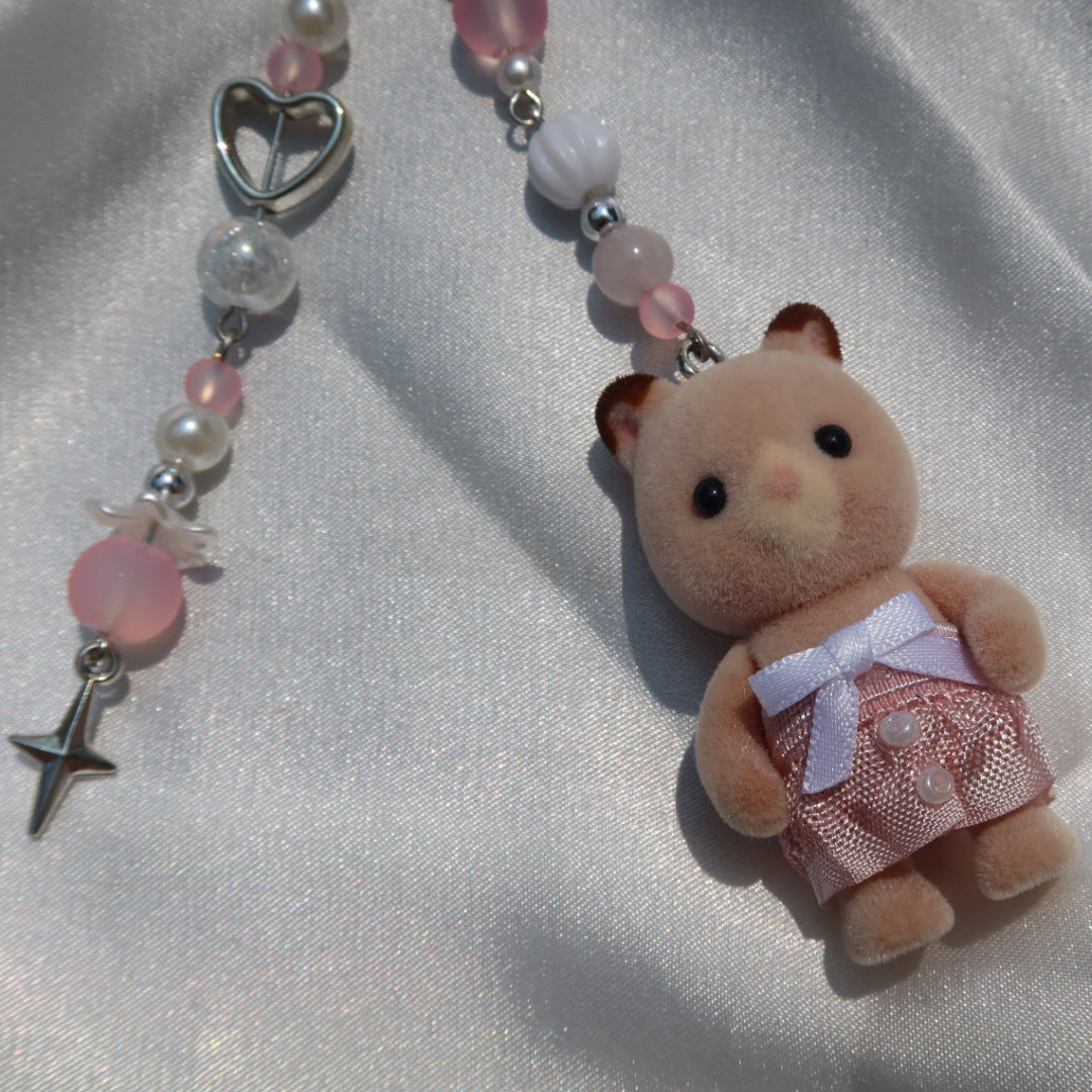 Calico Critter Keychain - Pink Hamster (Silver | Custom Clothing)