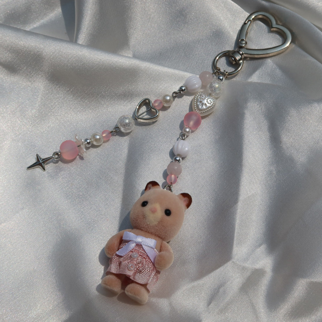 Calico Critter Keychain - Pink Hamster (Silver | Custom Clothing)