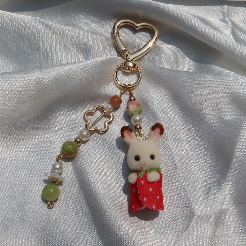 Calico Critter Keychain - Strawberry Baby Bunny (Gold)