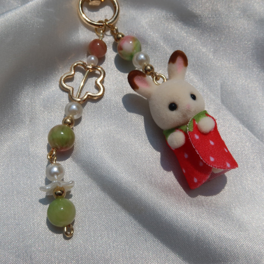 Calico Critter Keychain - Strawberry Baby Bunny (Gold)