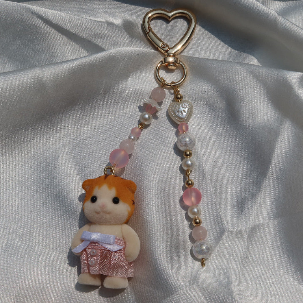 Calico Critter Keychain - Pink Tiger Cat (Gold | Custom Clothing)