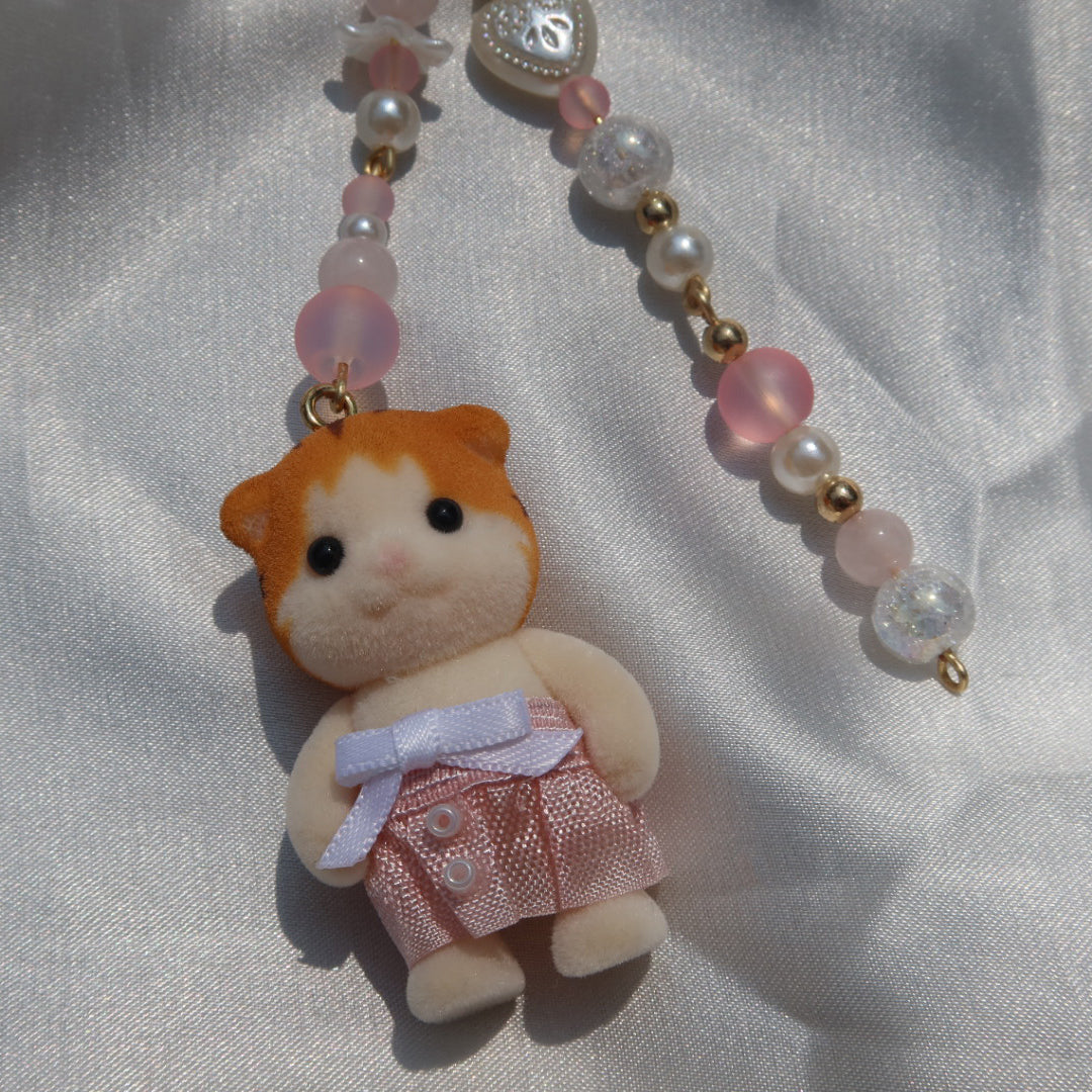 Calico Critter Keychain - Pink Tiger Cat (Gold | Custom Clothing)