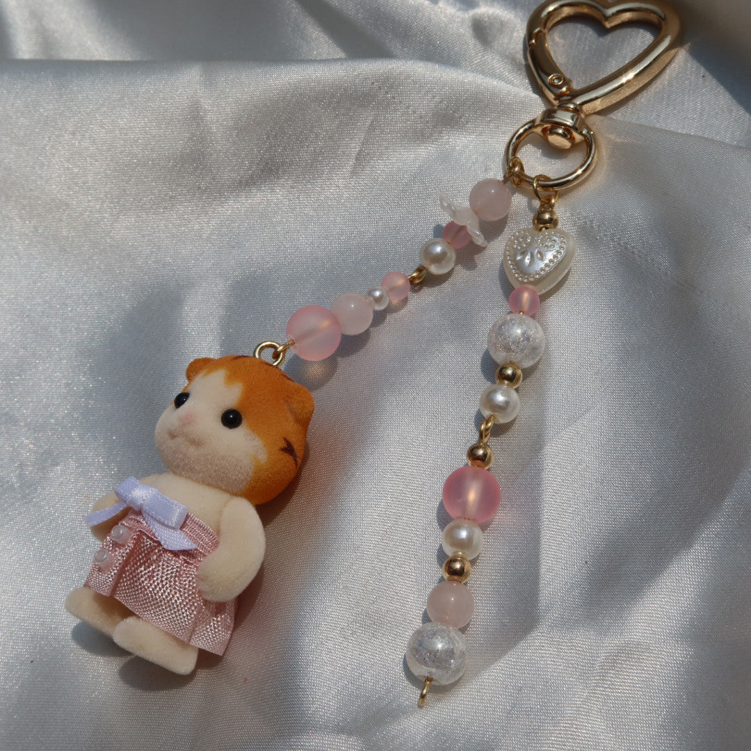 Calico Critter Keychain - Pink Tiger Cat (Gold | Custom Clothing)