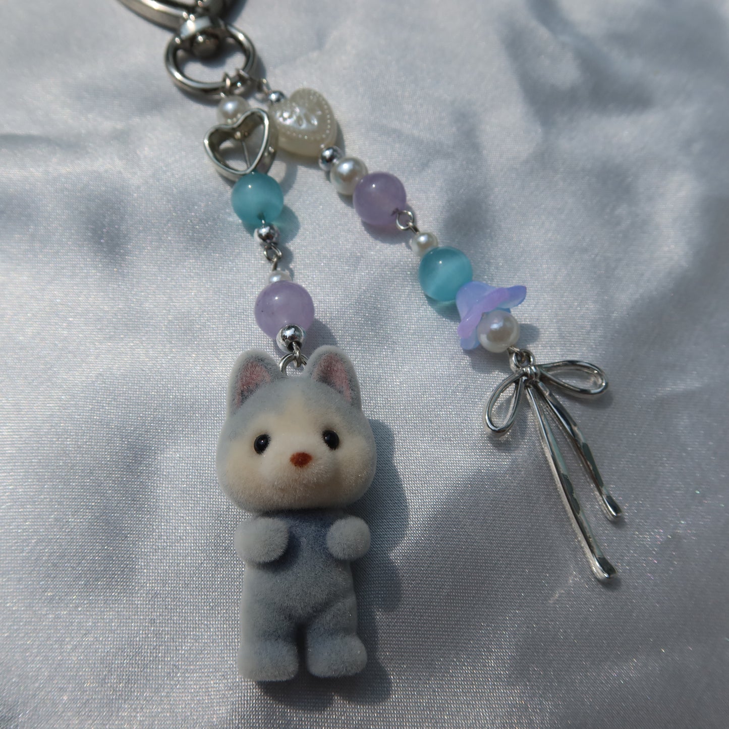 Calico Critter Keychain - Blue Baby Husky (Silver)
