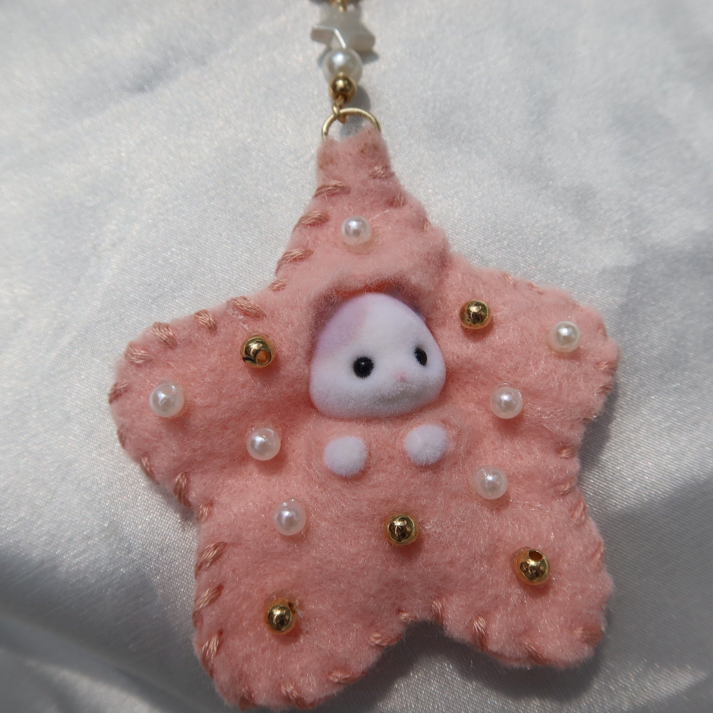 Pink Star Calico Critter Keychain (Gold)