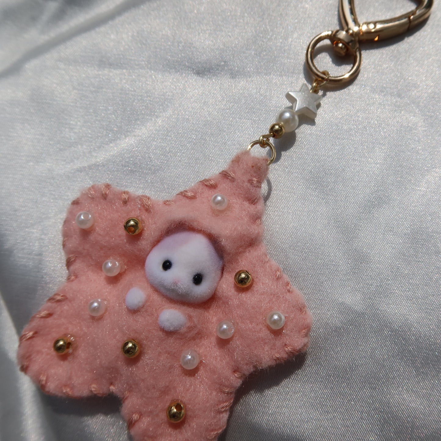 Pink Star Calico Critter Keychain (Gold)