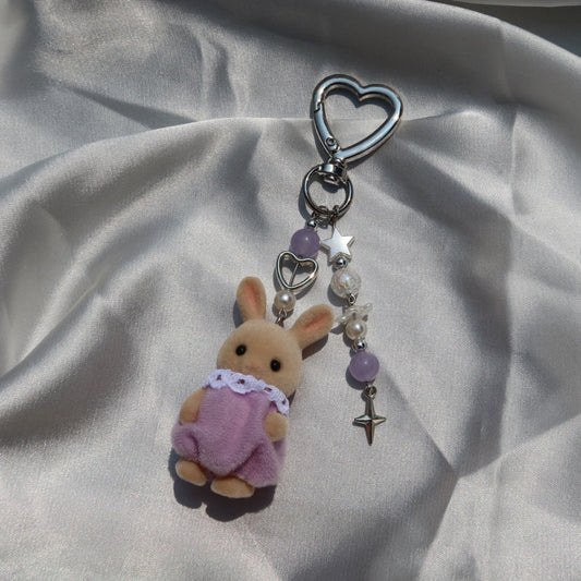 Calico Critter Keychain - Purple Bunny (Silver)