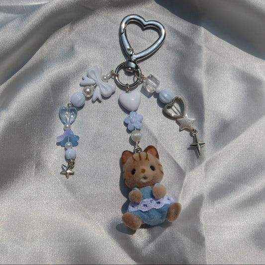 Calico Critter Keychain - Blue Cat (Silver)