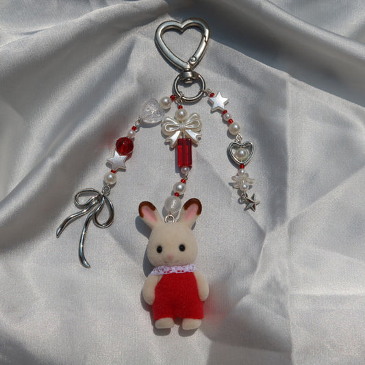 Calico Critter Keychain - Red Bunny (Silver)