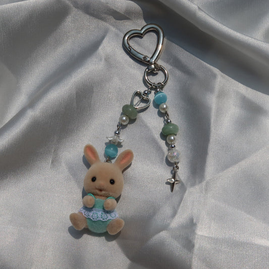 Calico Critter Keychain - Blue Bunny (Silver)