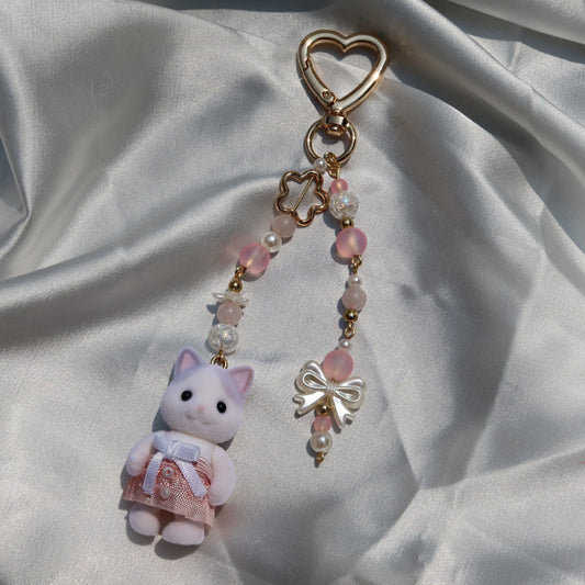 Calico Critter Keychain - Pink Cat (Gold | Custom Clothing)
