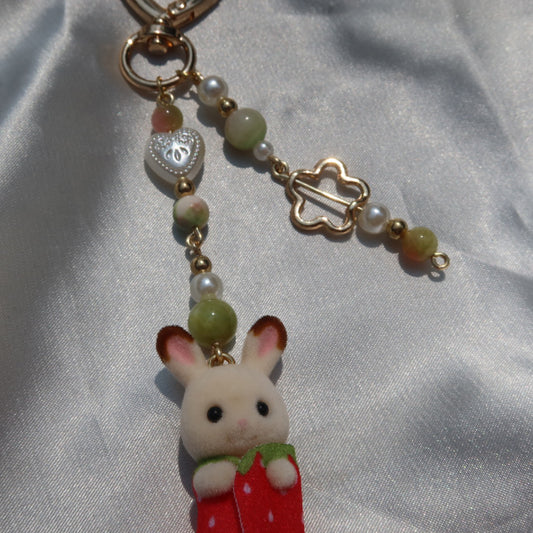 Calico Critter Keychain - Strawberry Baby Bunny (Gold)