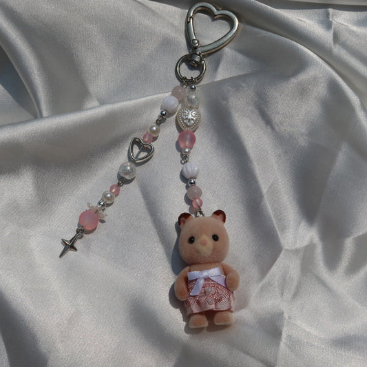 Calico Critter Keychain - Pink Hamster (Silver | Custom Clothing)