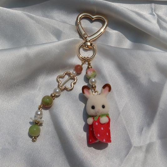 Calico Critter Keychain - Strawberry Baby Bunny (Gold)