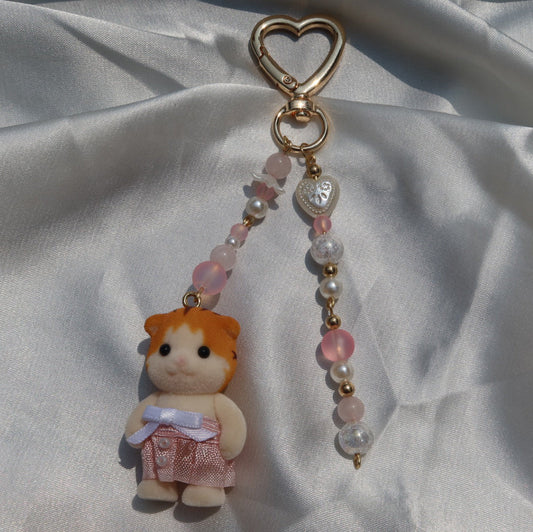 Calico Critter Keychain - Pink Tiger Cat (Gold | Custom Clothing)