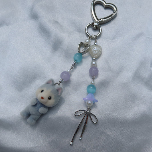 Calico Critter Keychain - Blue Baby Husky (Silver)