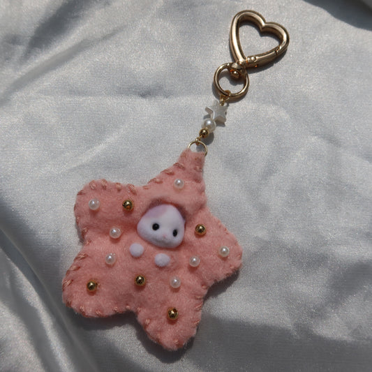 Pink Star Calico Critter Keychain (Gold)